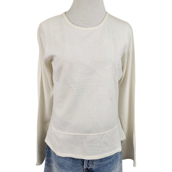Woolrich Top Women's Small Round Neck Long Sleeve Floral Embroidered Vintage - Picture 1 of 12